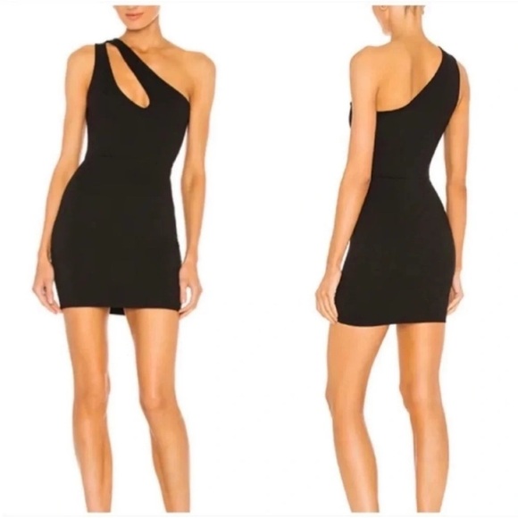 Superdown Nava Asymmetrical One Shoulder Mini Dress Black NWT - Picture 1 of 7